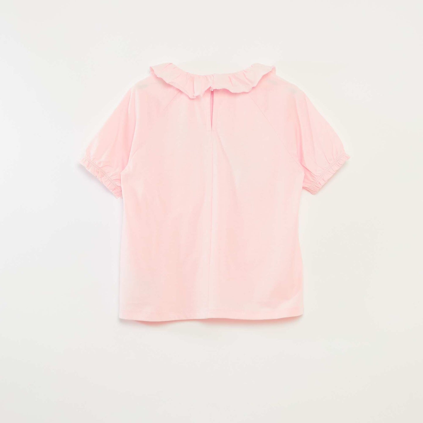T-shirt à col volanté sequins en coton ROSE