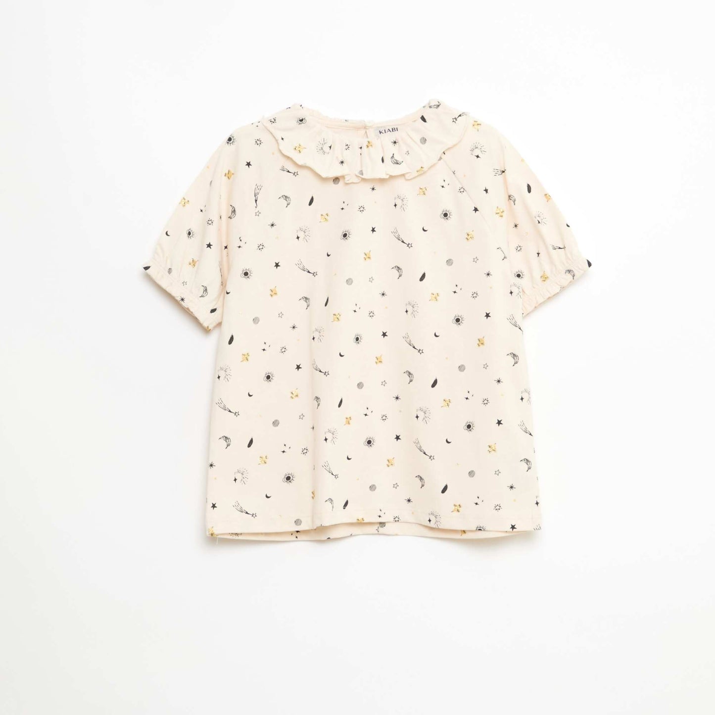 T-shirt à col volanté all-over en coton BEIGE