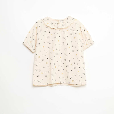 T-shirt à col volanté all-over en coton BEIGE