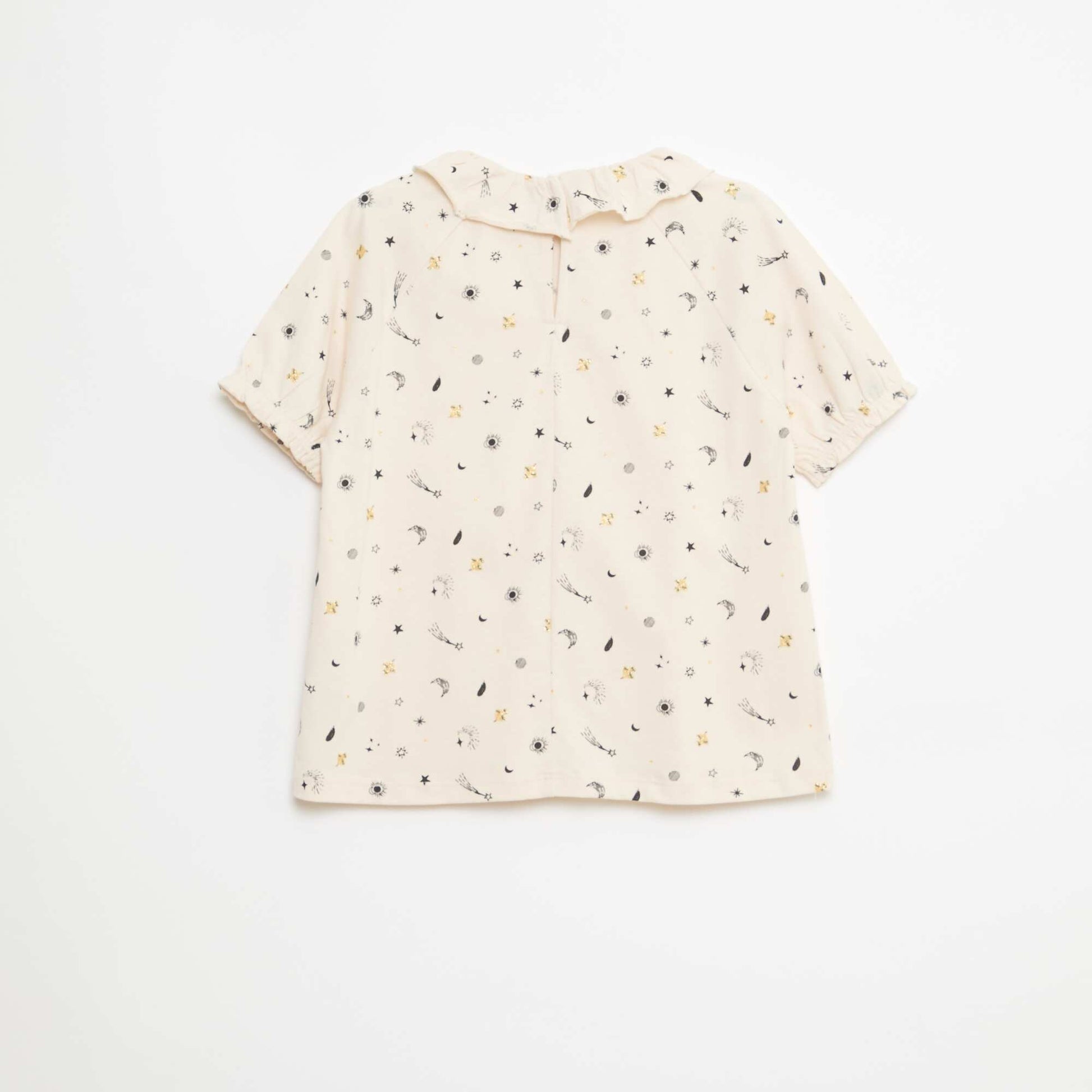 T-shirt à col volanté all-over en coton BEIGE