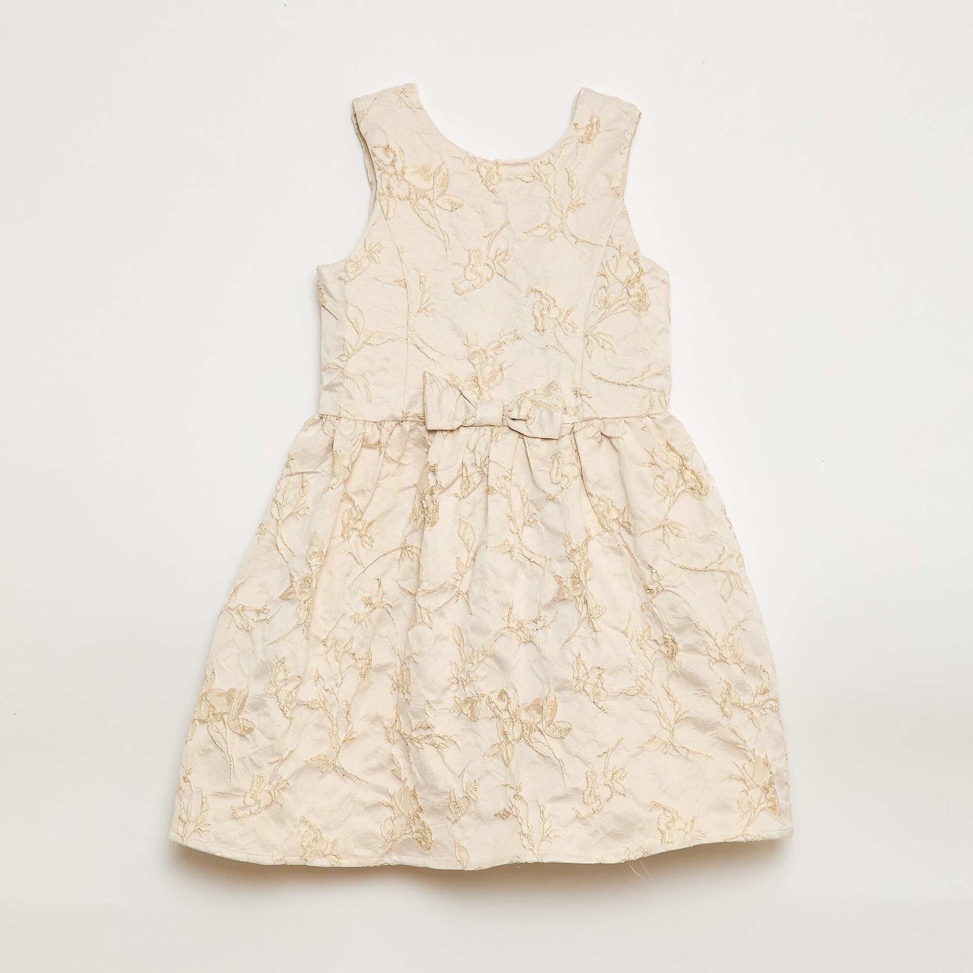 Robe sans manche en jacquard avec gros nœud BEIGE