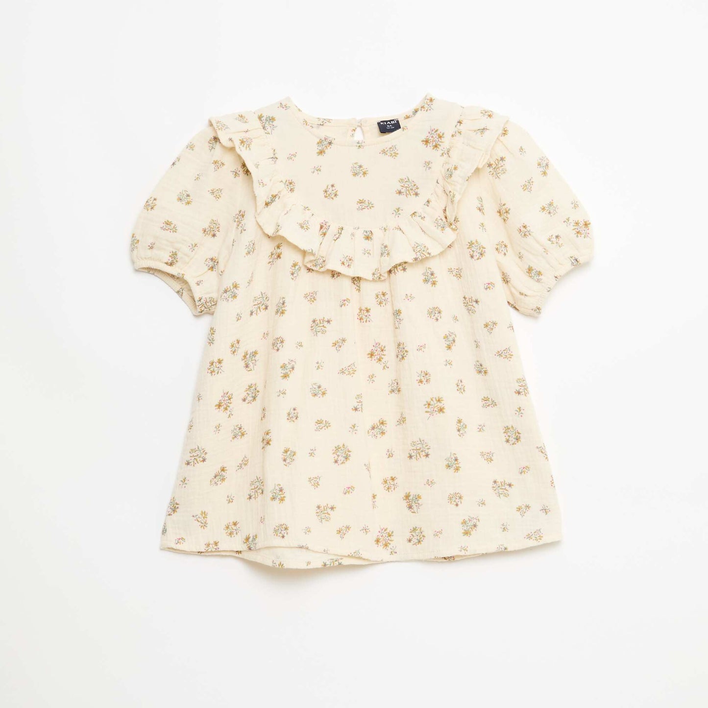 Blouse à col rond et plastron volantée BEIGE