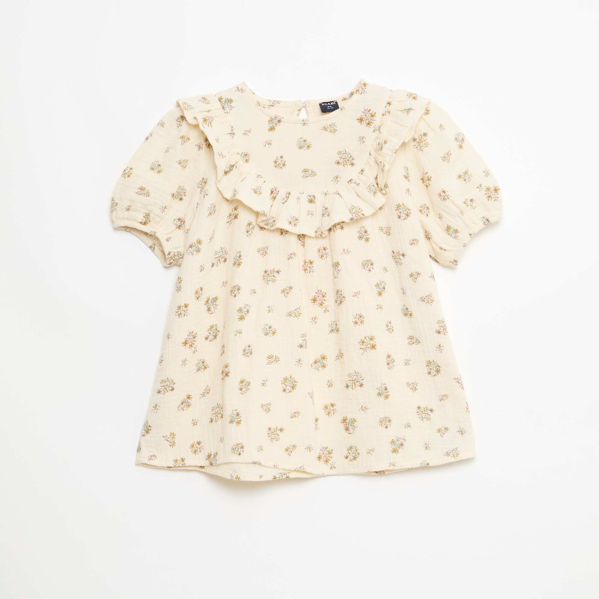 Blouse à col rond et plastron volantée BEIGE