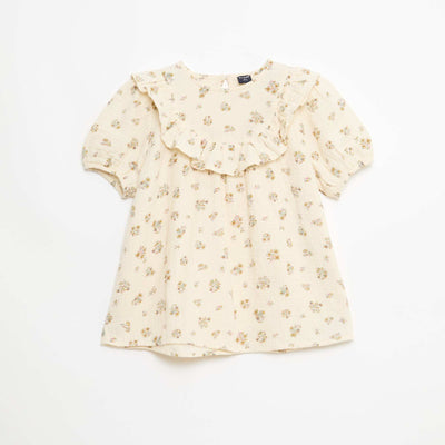 Blouse à col rond et plastron volantée BEIGE