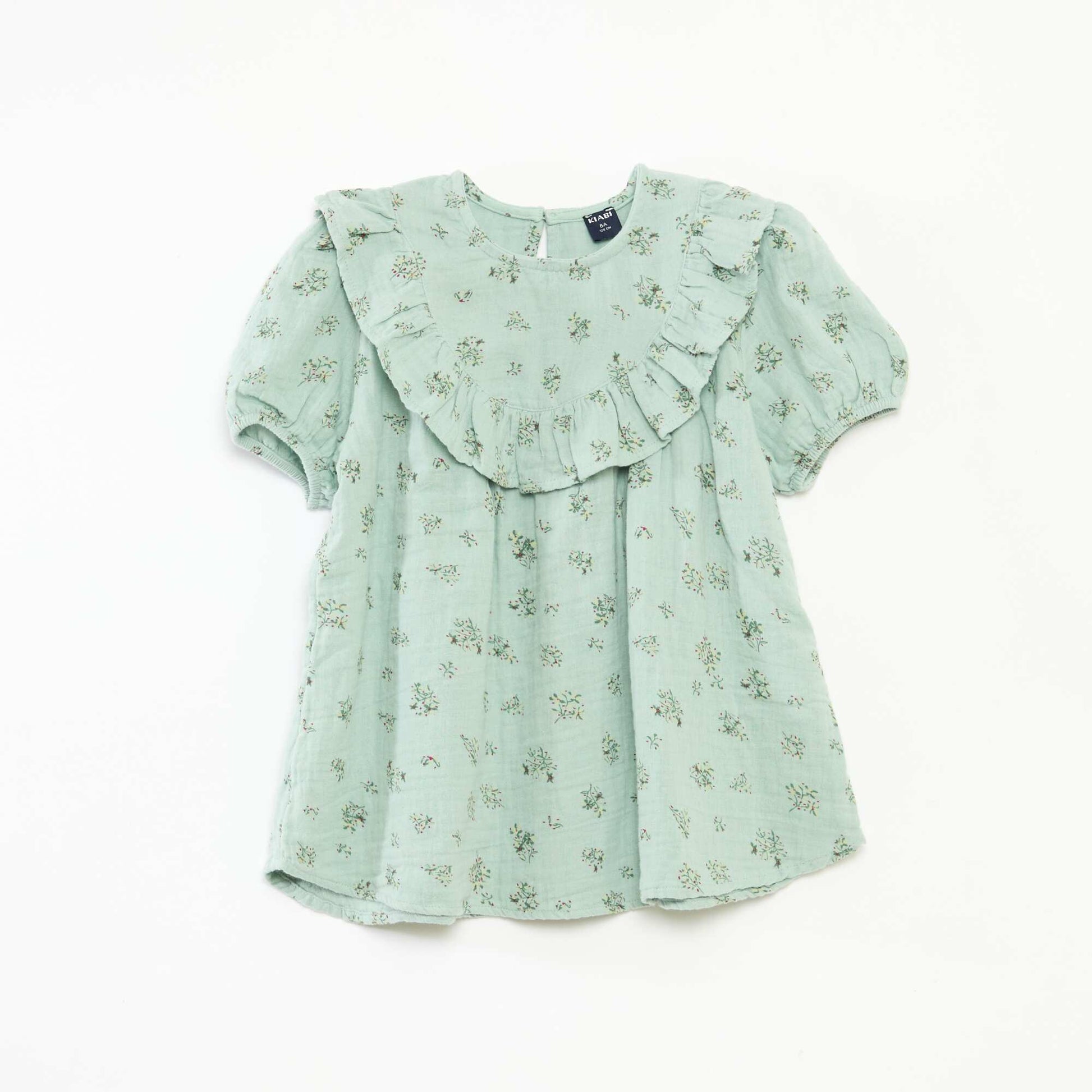 Blouse à col rond et plastron volantée VERT