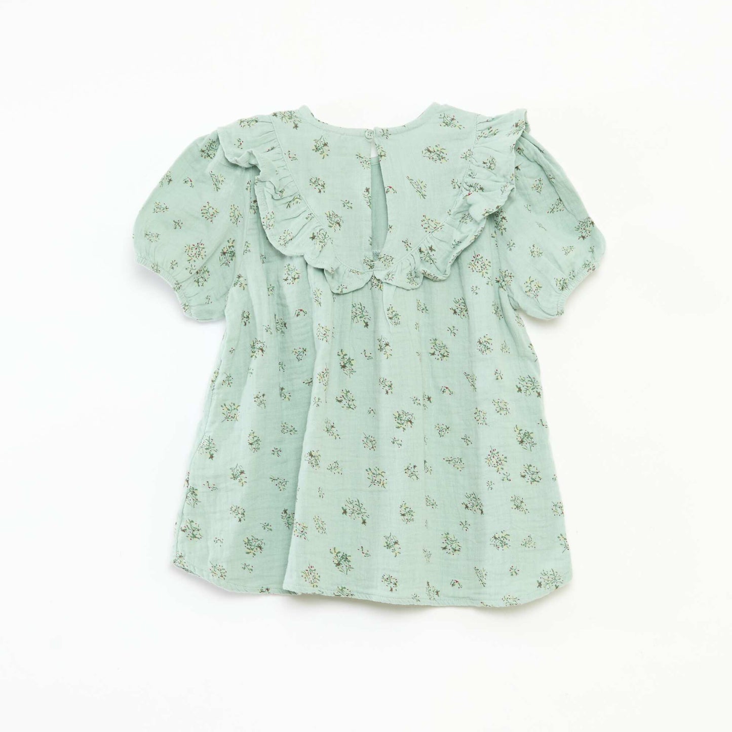 Blouse à col rond et plastron volantée VERT