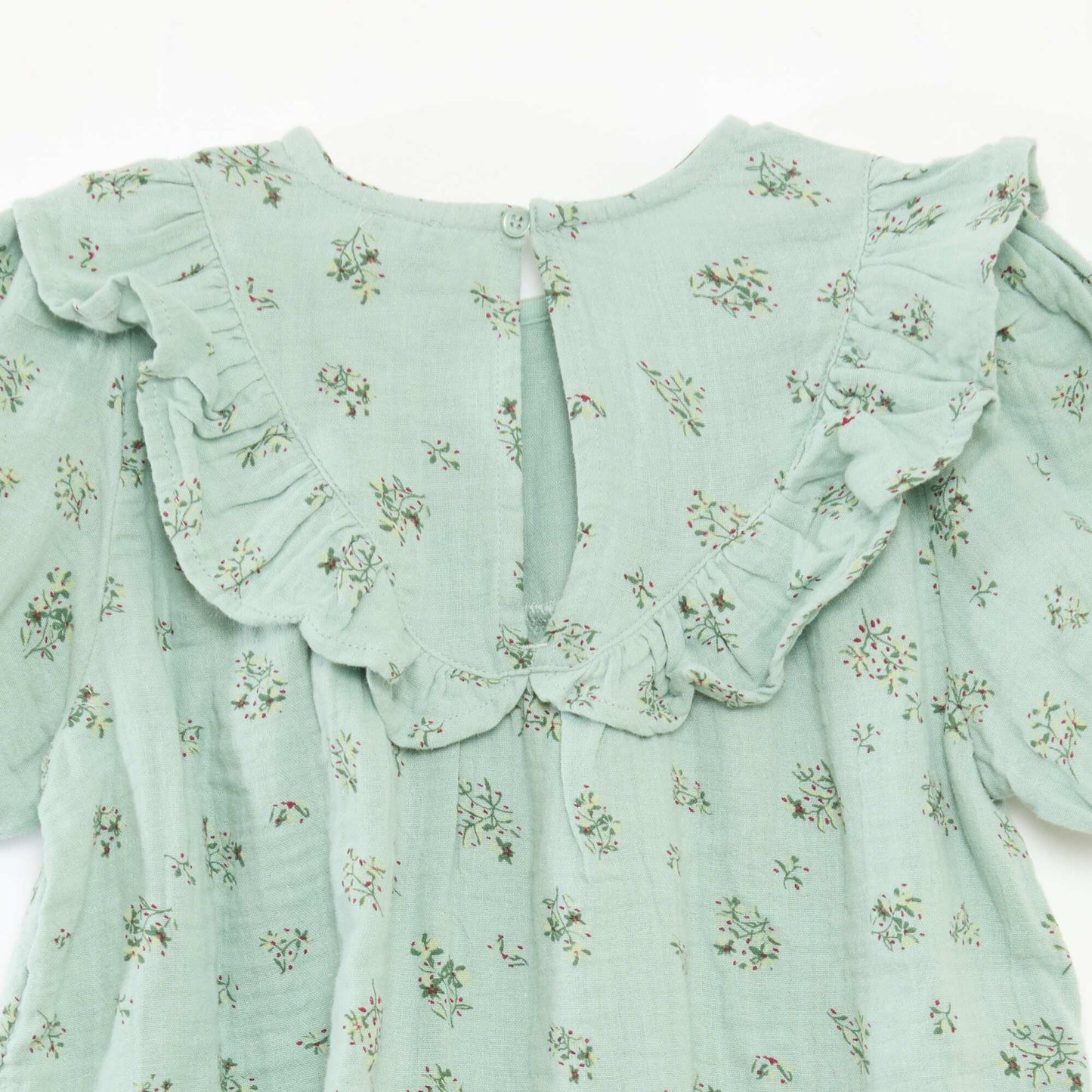 Blouse à col rond et plastron volantée VERT
