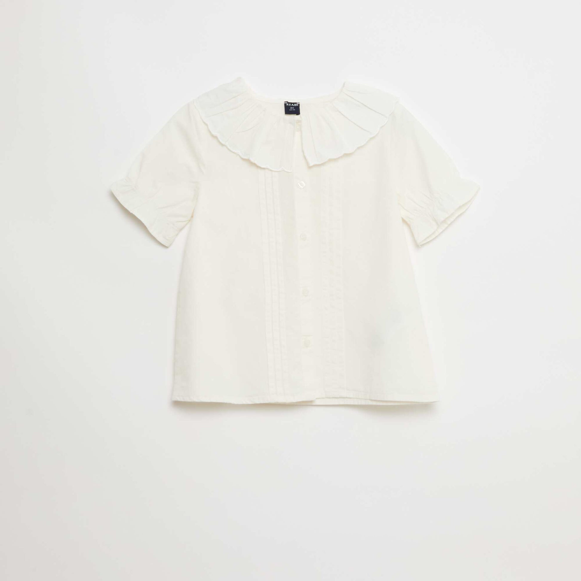 Blouse unie à collerette en coton uni BLANC
