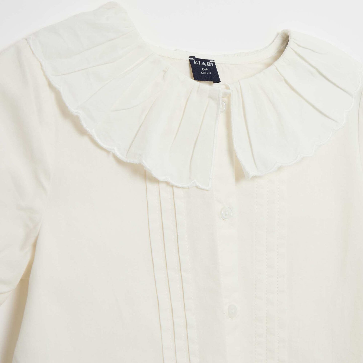 Blouse unie à collerette en coton uni BLANC