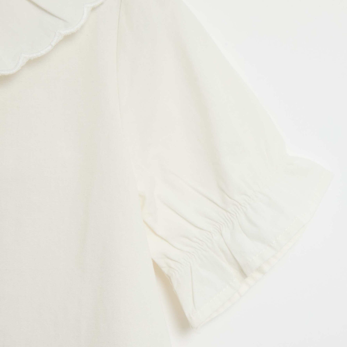 Blouse unie à collerette en coton uni BLANC