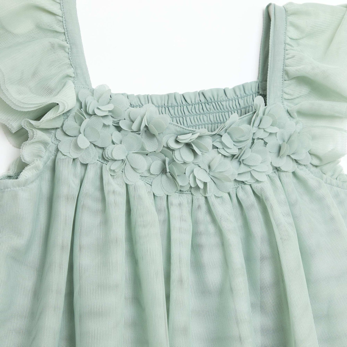 Robe à bretelles en tulle avec fleurs 3D VERT
