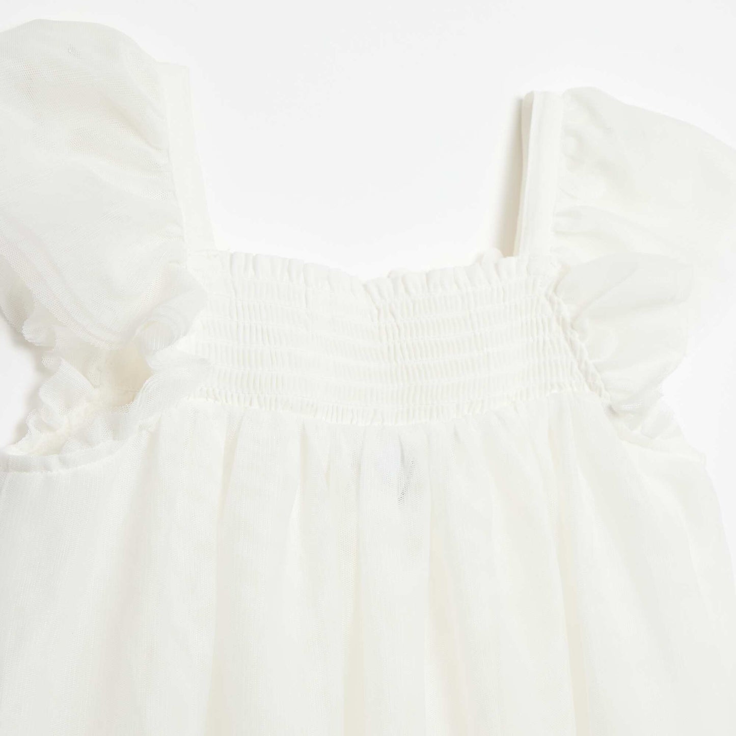 Robe à bretelles en tulle avec fleurs 3D BLANC