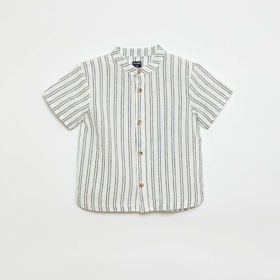 Chemise rayée en lin mélangé BLEU