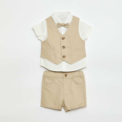 Ensemble chemise + gilet sans manches + short + noeud papillon - 4 pièces BEIGE