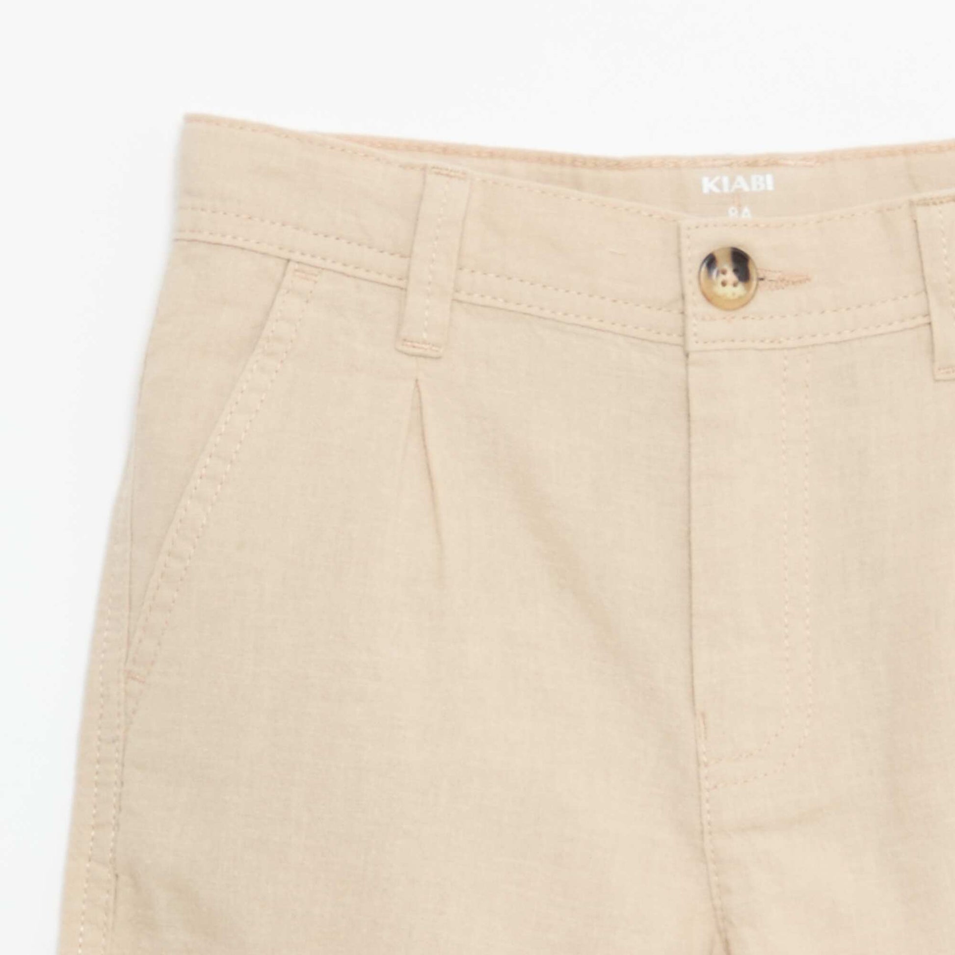 Bermuda regular en coton et lin uni BEIGE
