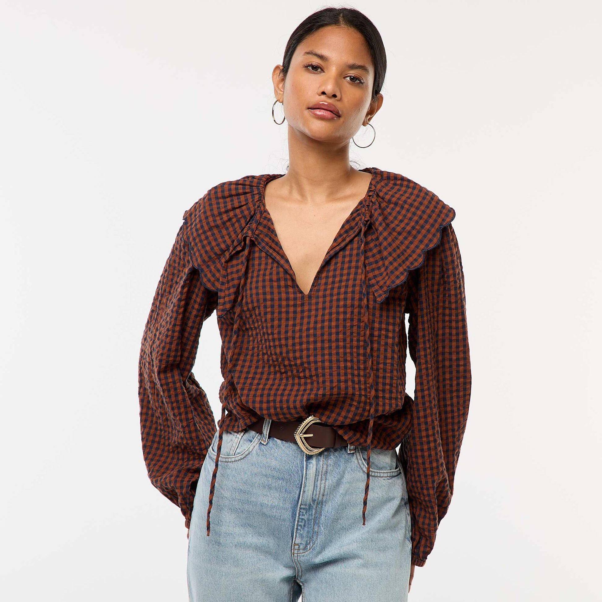 Blouse avec large col claudine MARRON
