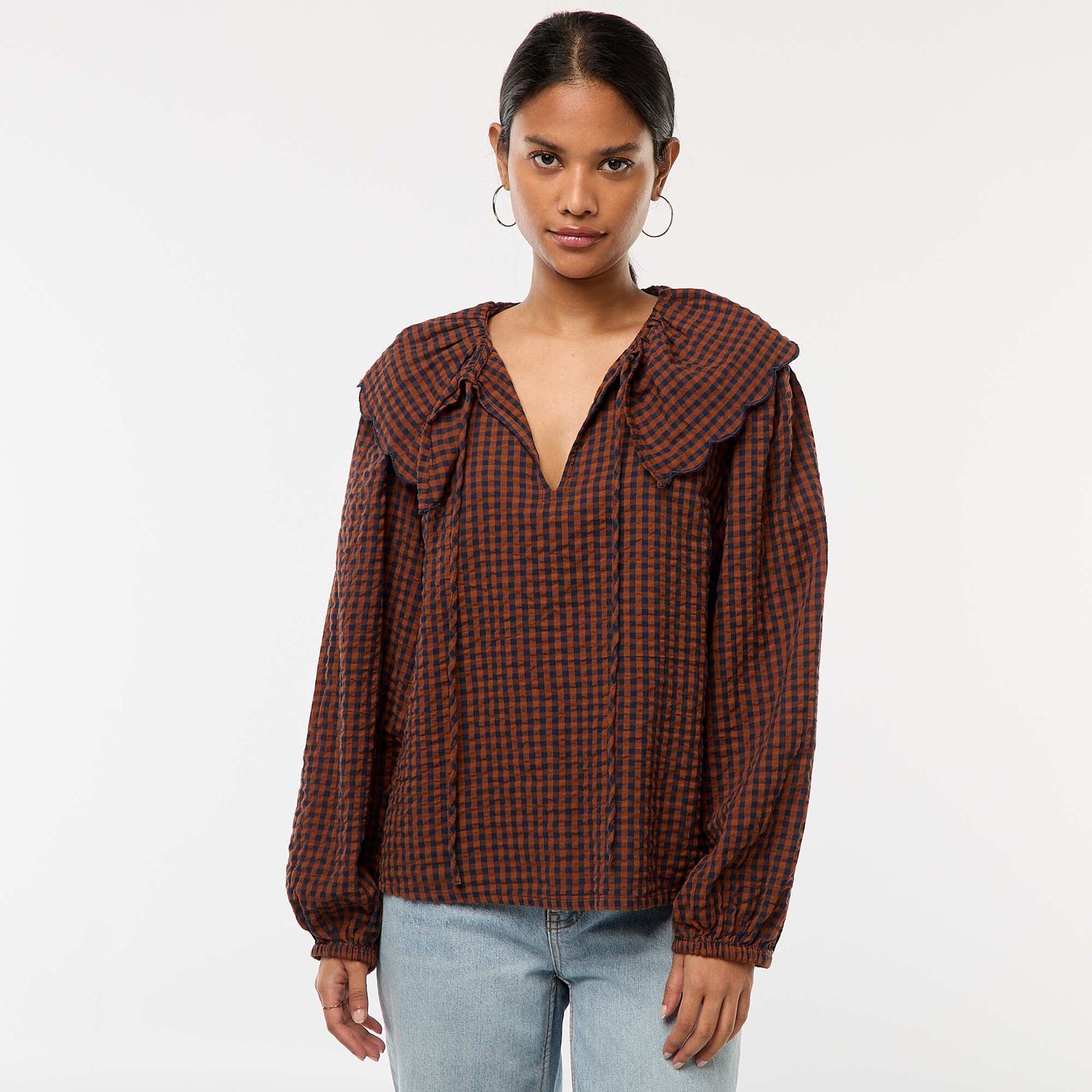 Blouse avec large col claudine MARRON