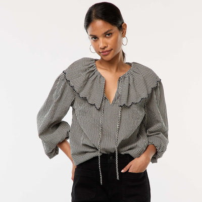 Blouse avec large col claudine BLEU