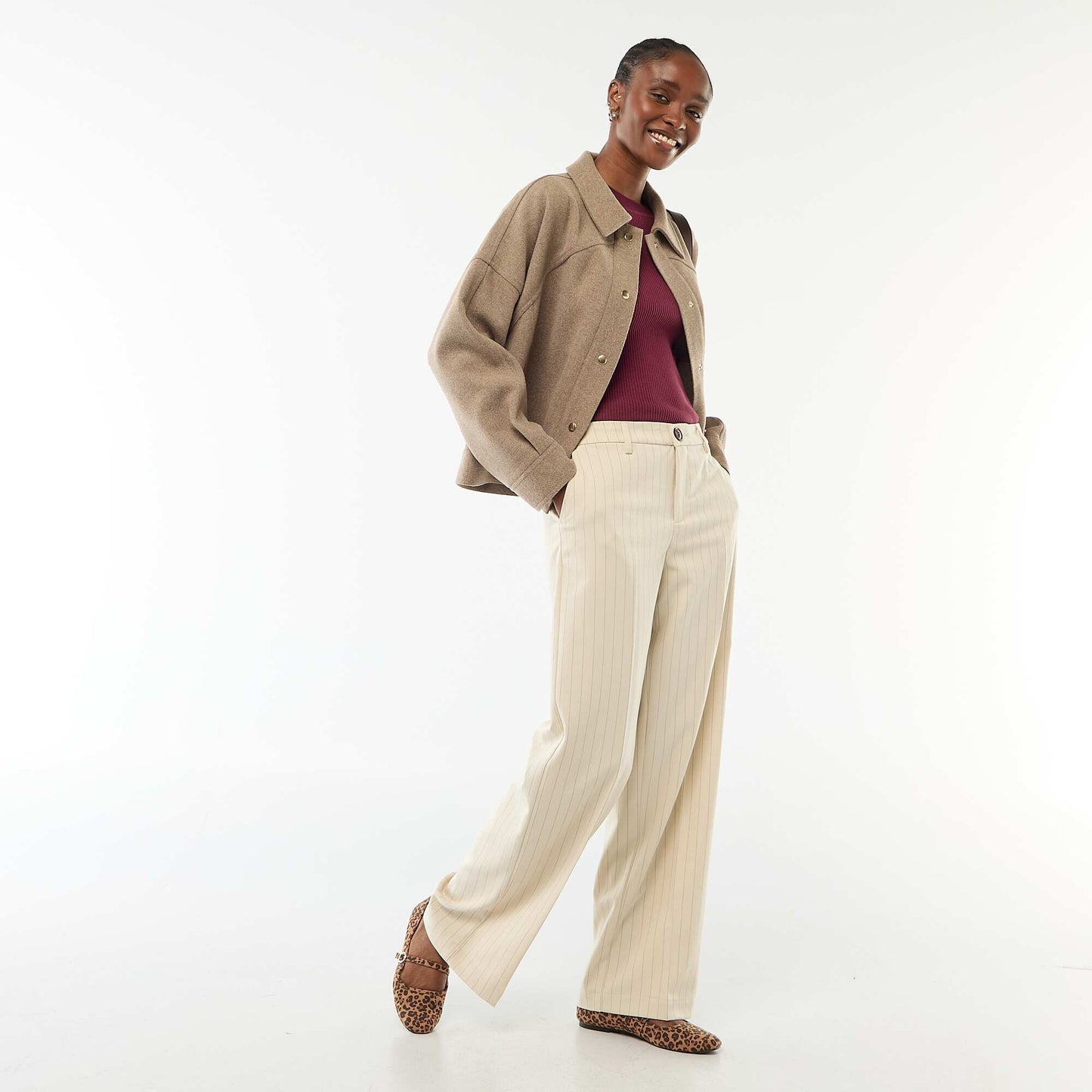 Pantalon large fluide uni BEIGE