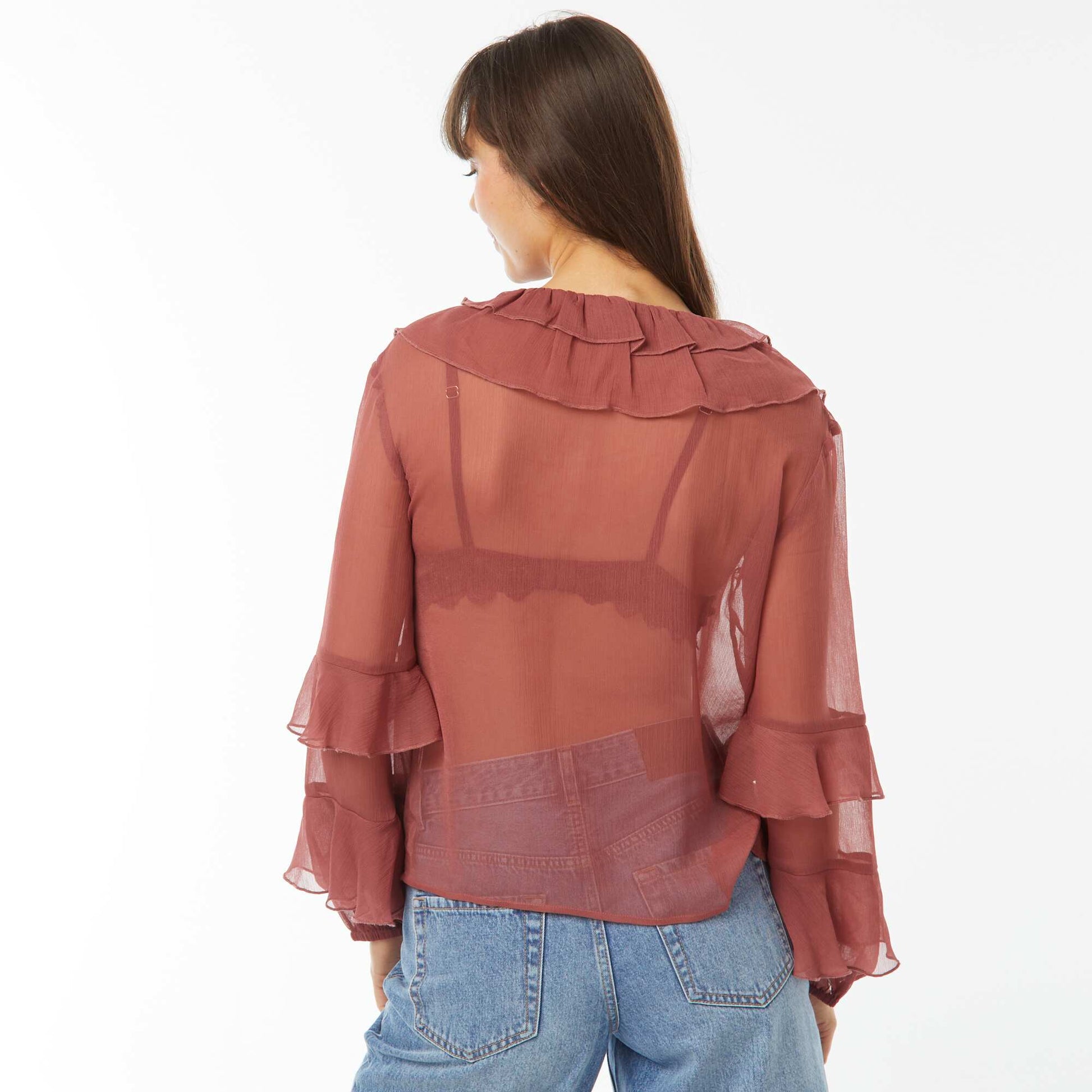 Blouse manches longues volantée ROUGE