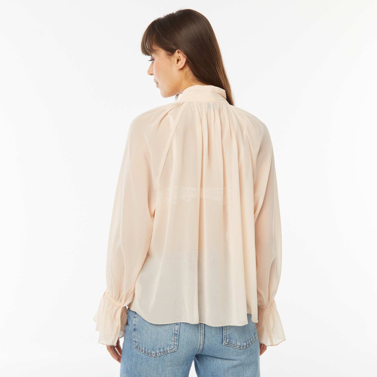 Blouse lavallière fluide avec manches volantées BEIGE