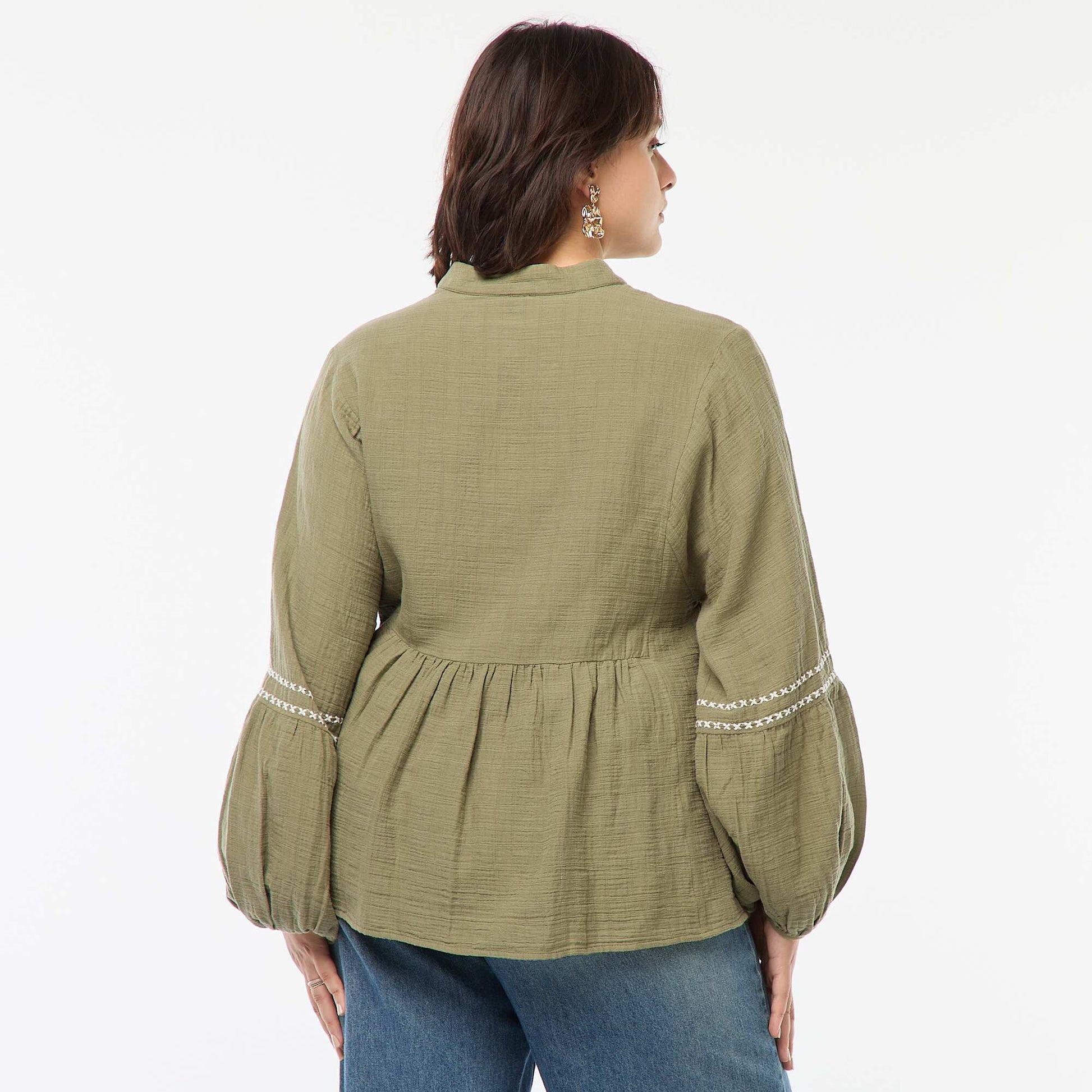 Blouse brodée à manches longues VERT