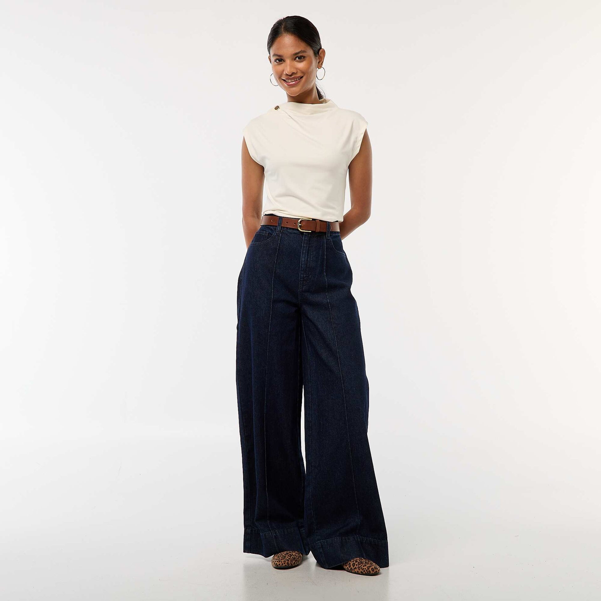 Jean coupe wide leg à 5 poches BLEU