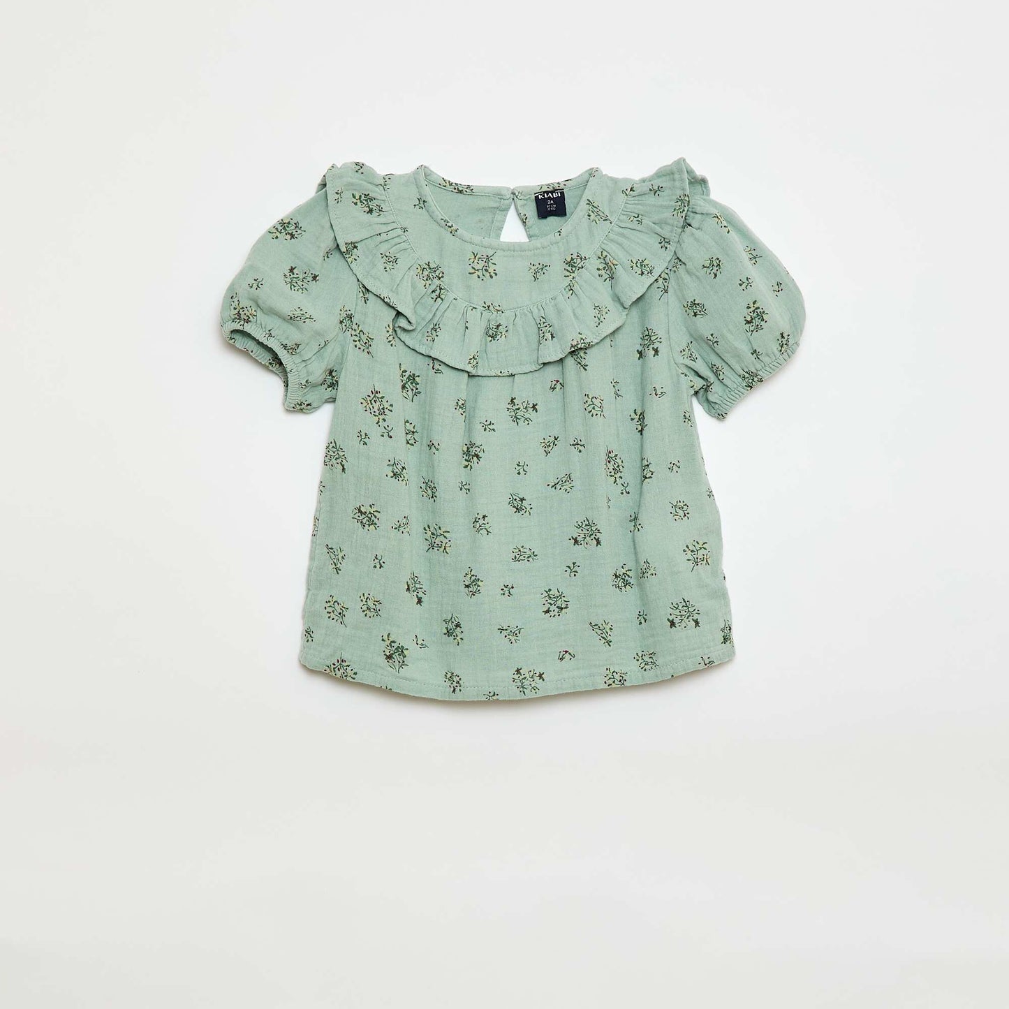 Blouse manche courte à motif en gaze de coton VERT