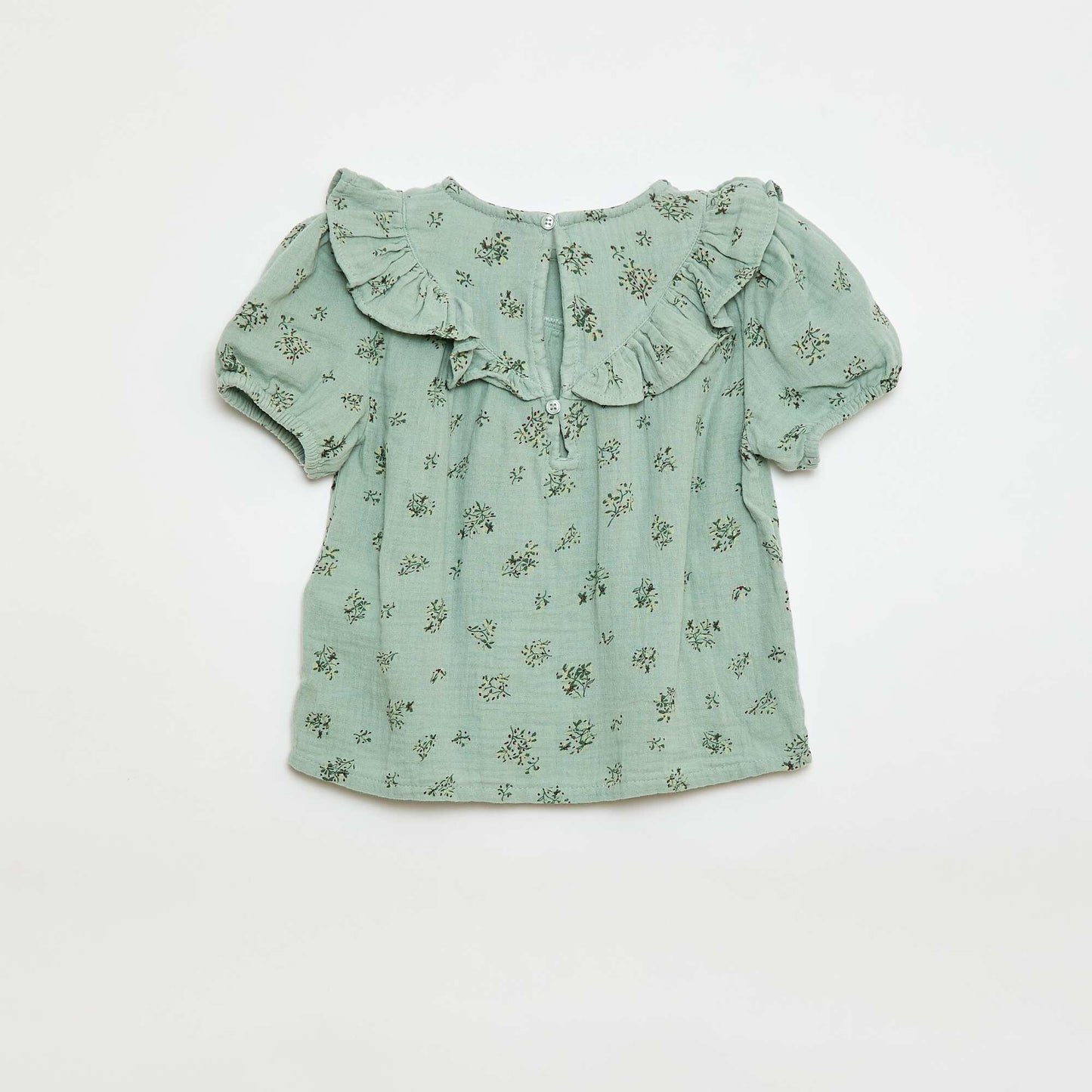 Blouse manche courte à motif en gaze de coton VERT