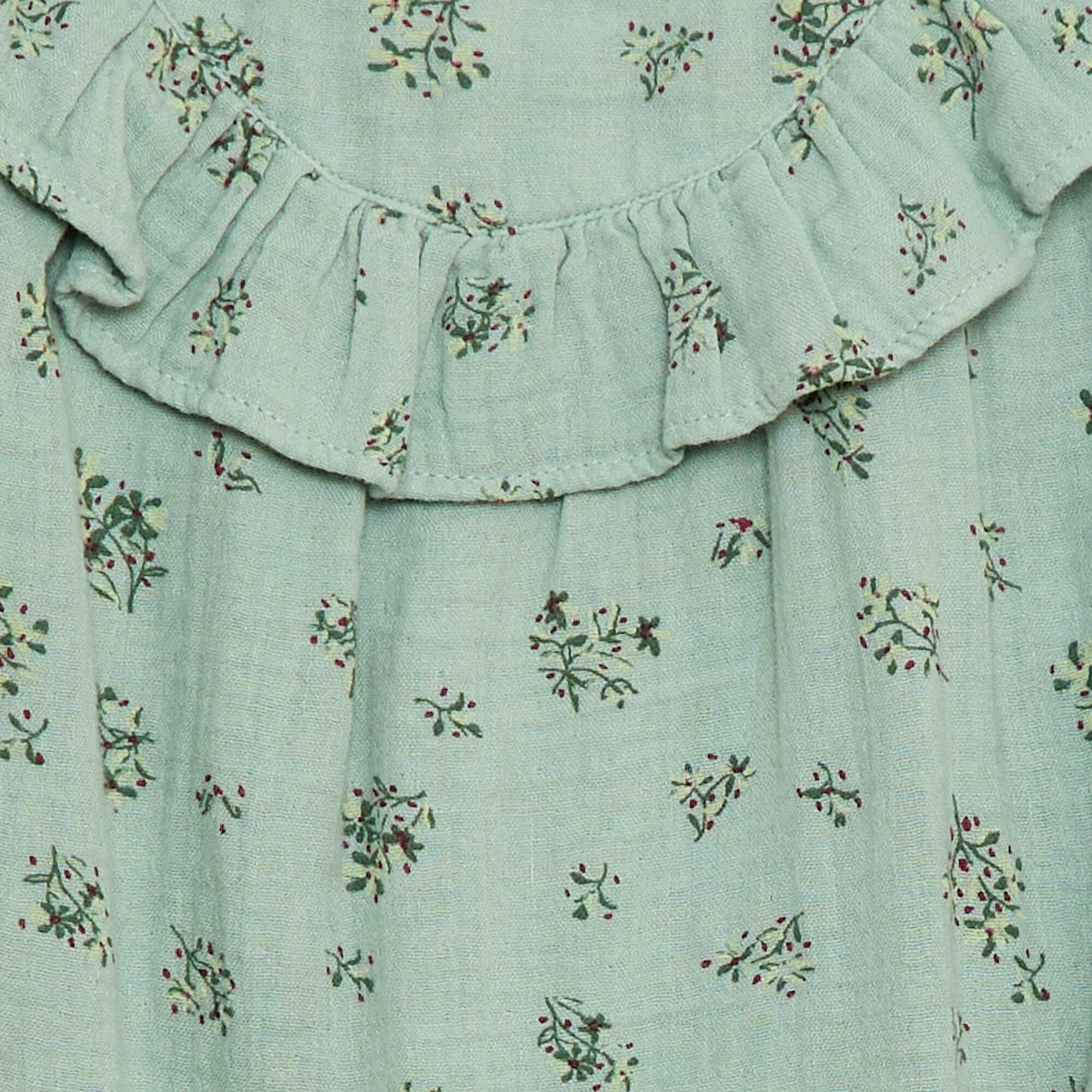 Blouse manche courte à motif en gaze de coton VERT