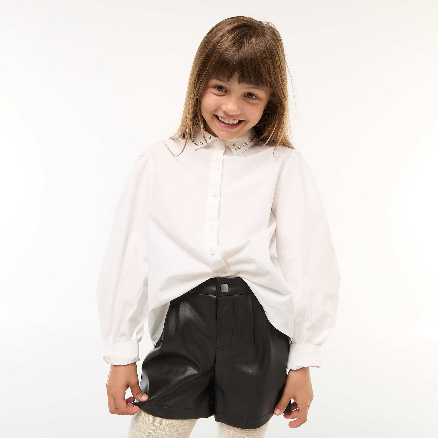 Chemise à col faux bijoux BLANC