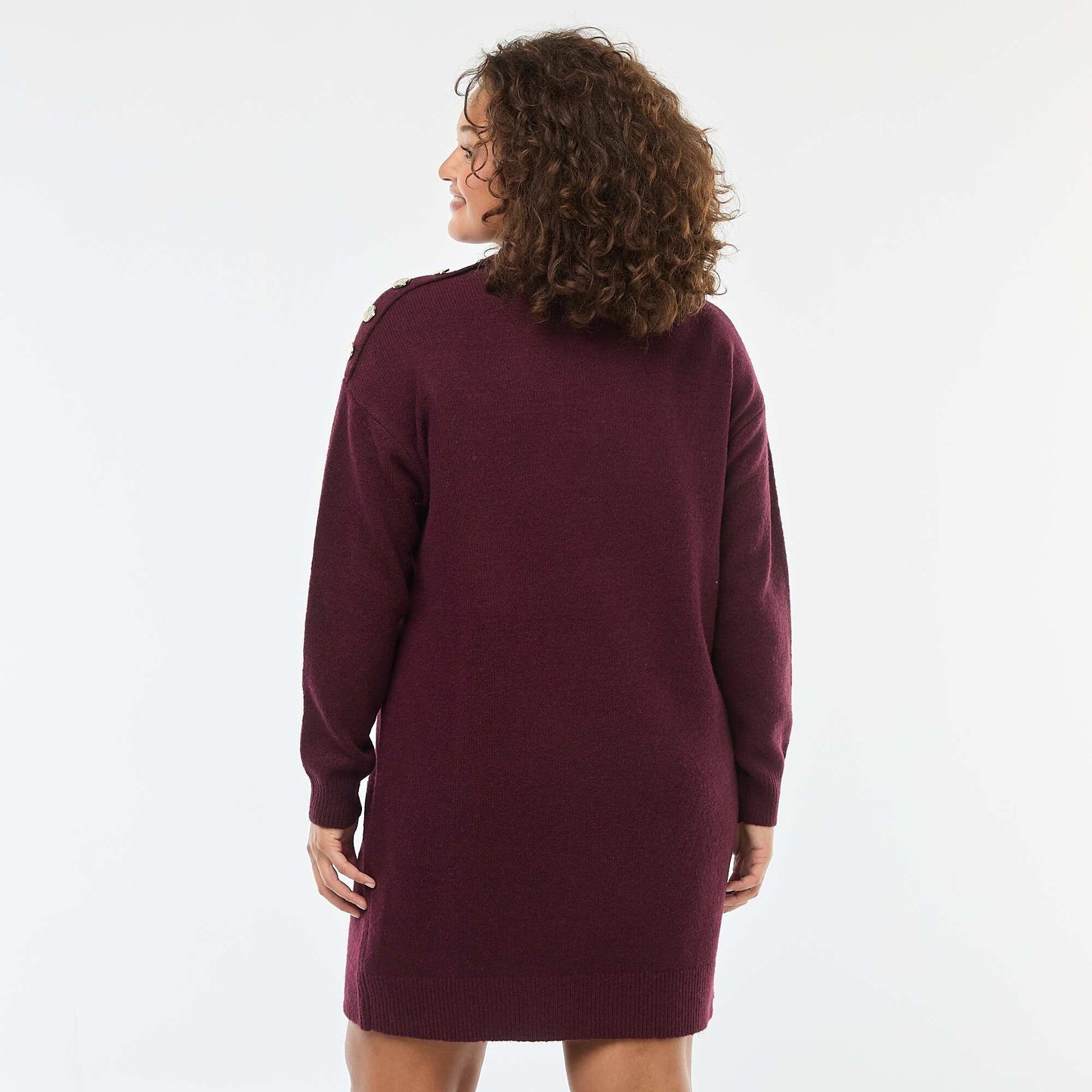 Robe pull avec boutons fantaisies à l'épaule ROUGE