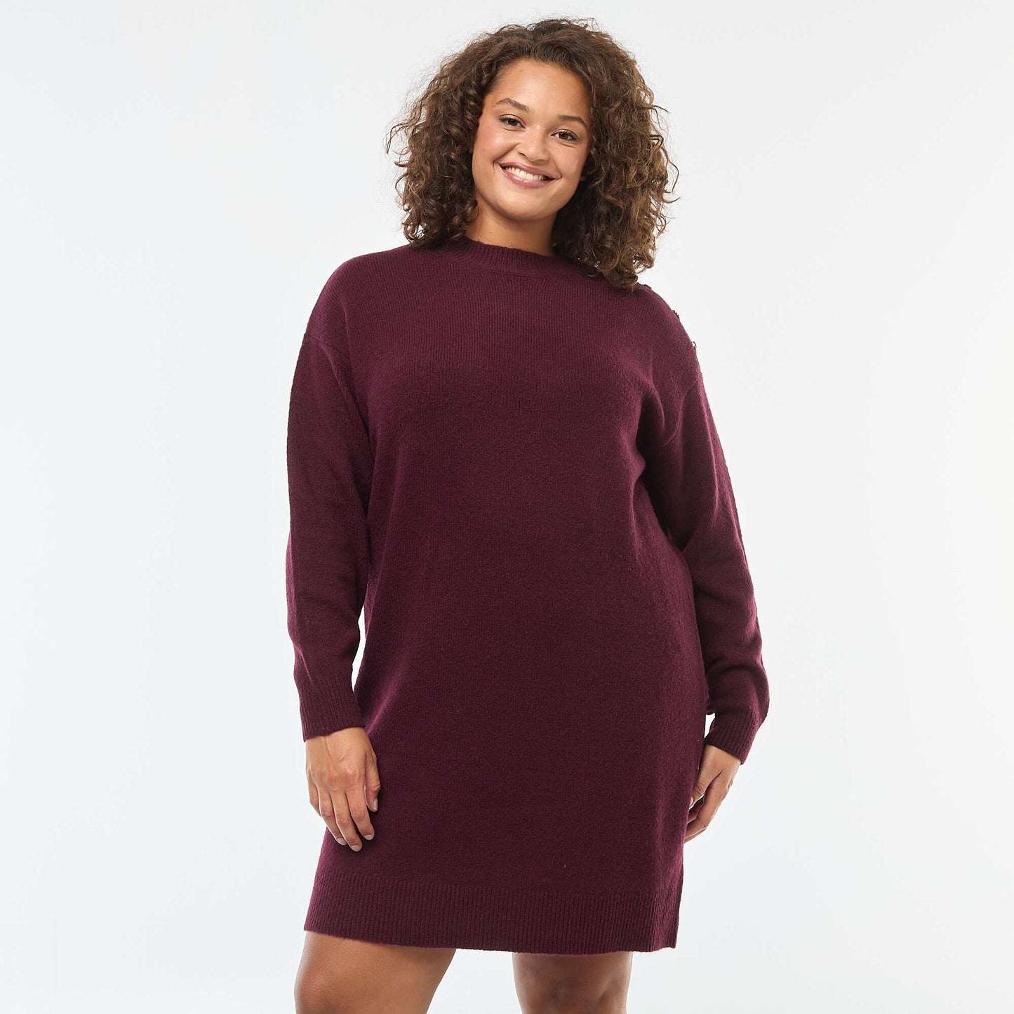 Robe pull avec boutons fantaisies à l'épaule ROUGE