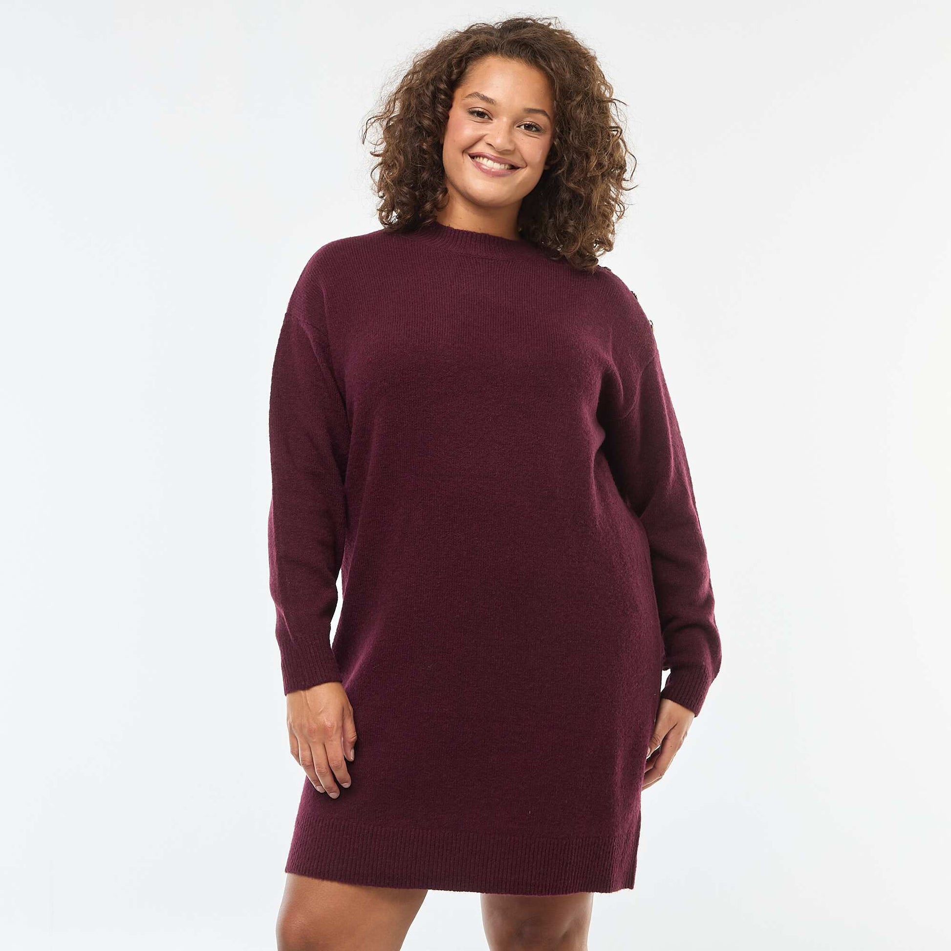 Robe pull avec boutons fantaisies à l'épaule ROUGE