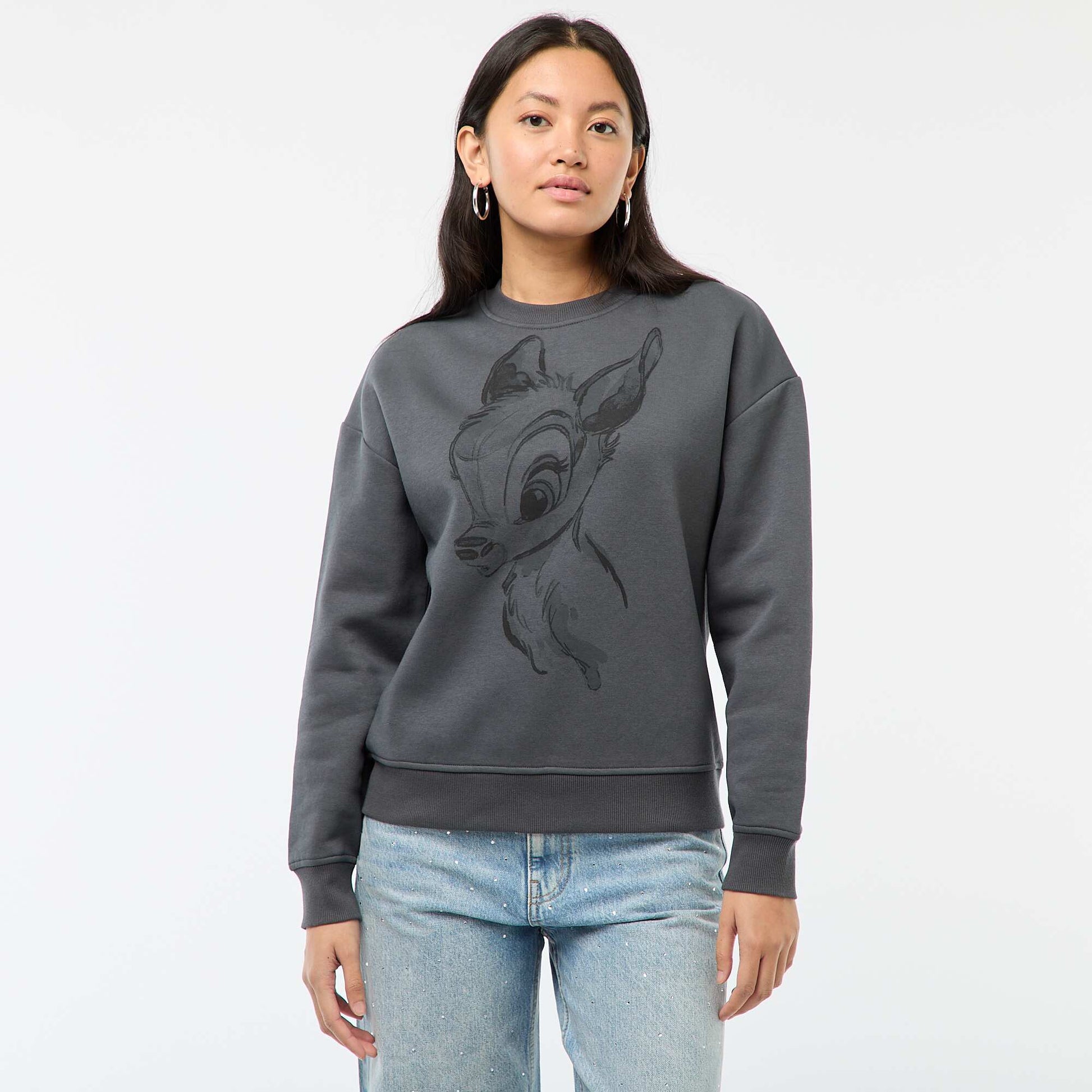Sweat en molleton imprimé 'Bambi' GRIS