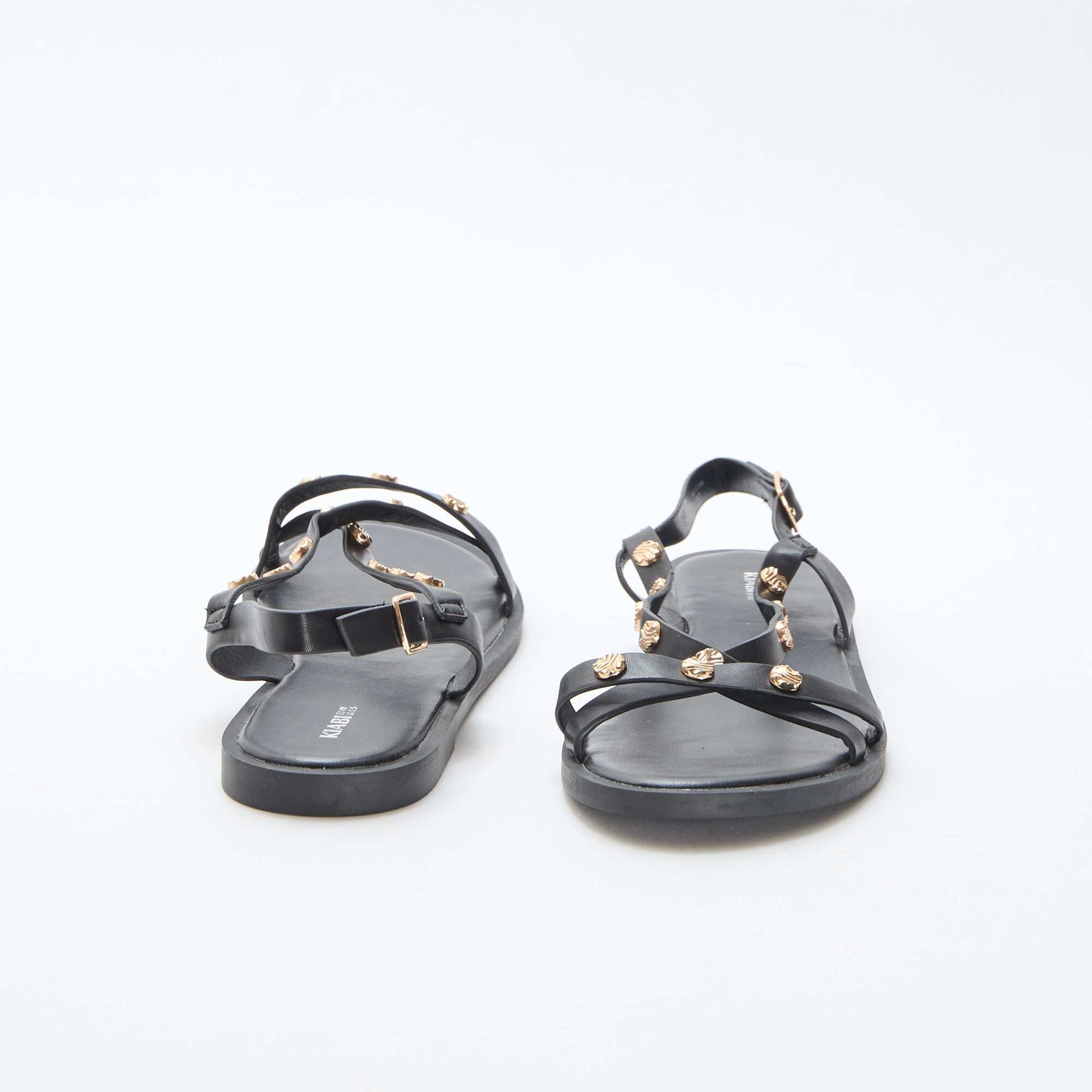 Mules multi-brides à clous brillant NOIR