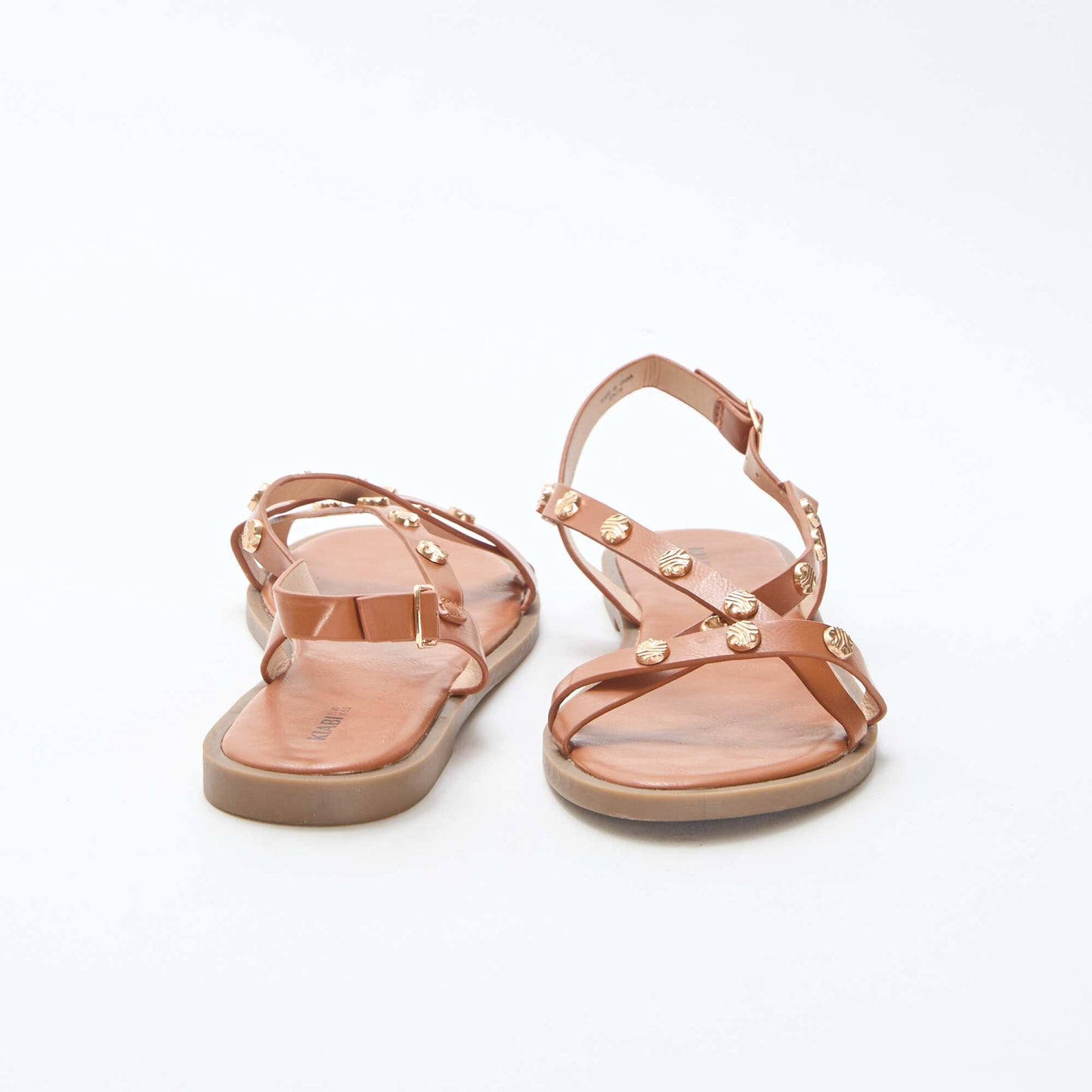 Mules multi-brides à clous brillant MARRON