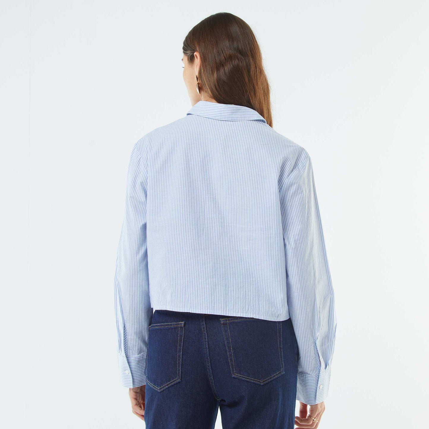 Chemise à rayures avec broderies sur le bas BLEU