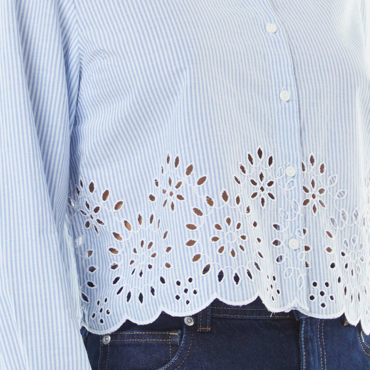 Chemise à rayures avec broderies sur le bas BLEU