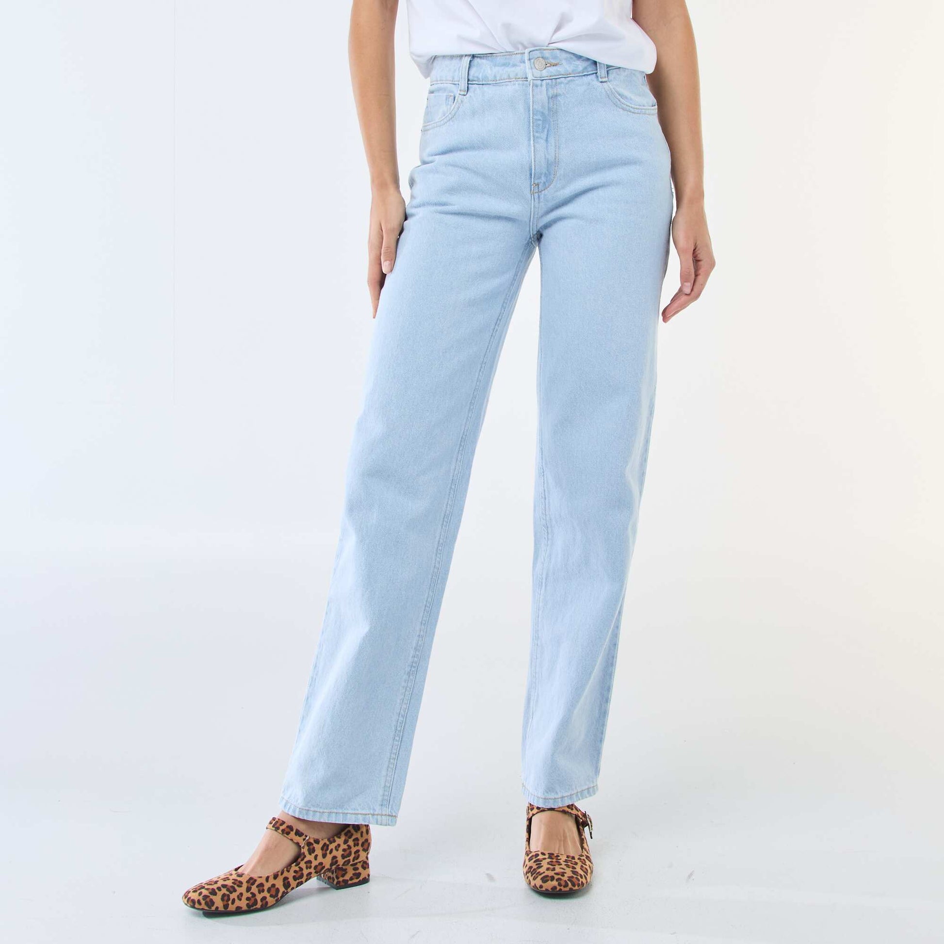 Jean straight denim en coton BLEU