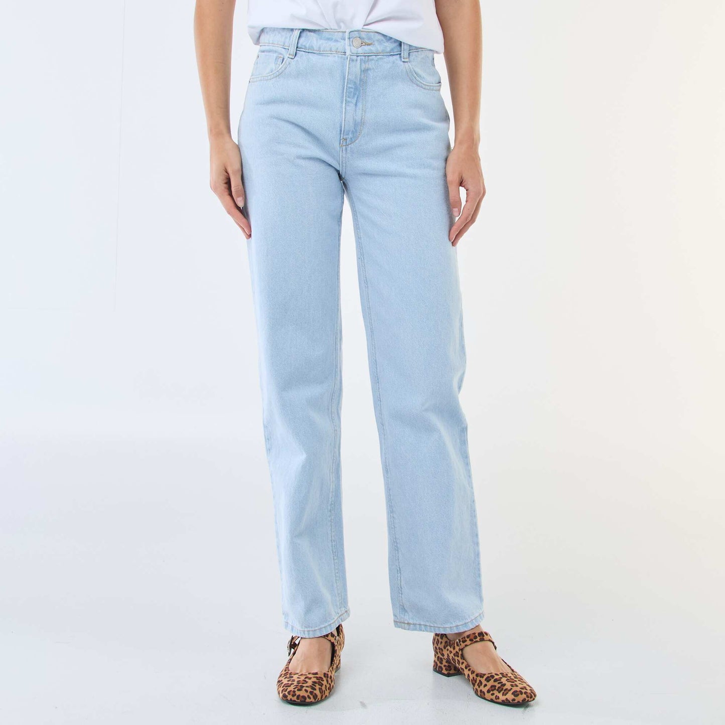 Jean straight denim en coton BLEU