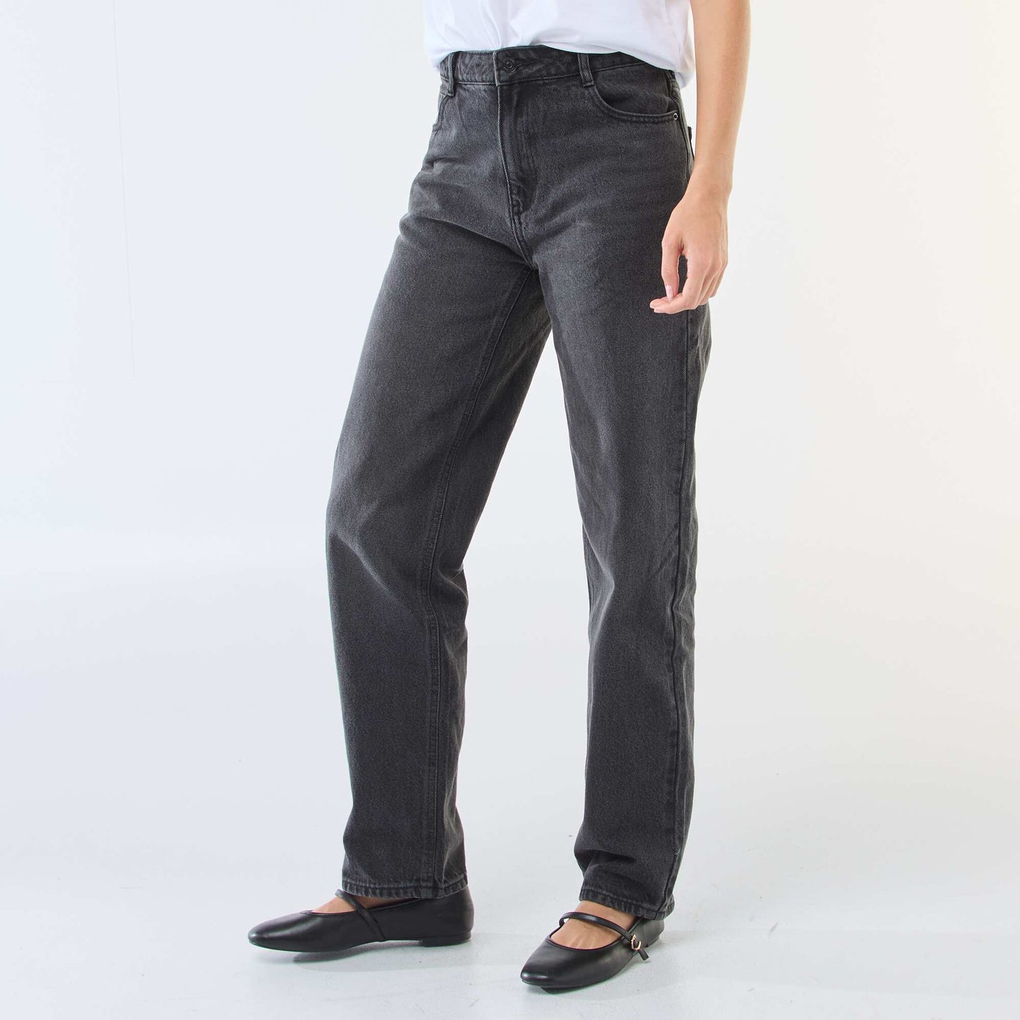 Jean straight denim en coton NOIR