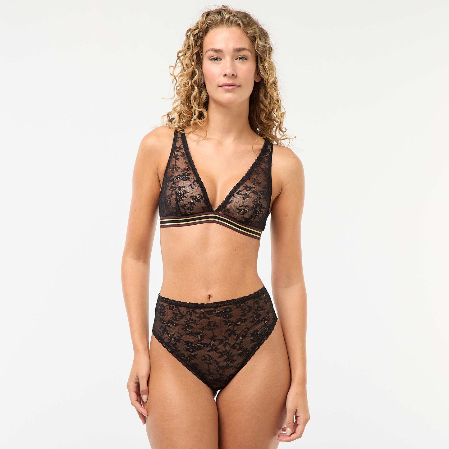 Soutien-gorge triangle en dentelle avec base pailletée NOIR