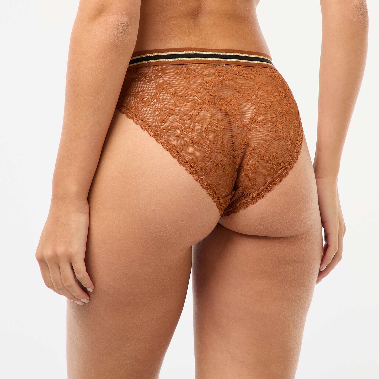 Culotte en dentelle avec taille élastique pailletée MARRON
