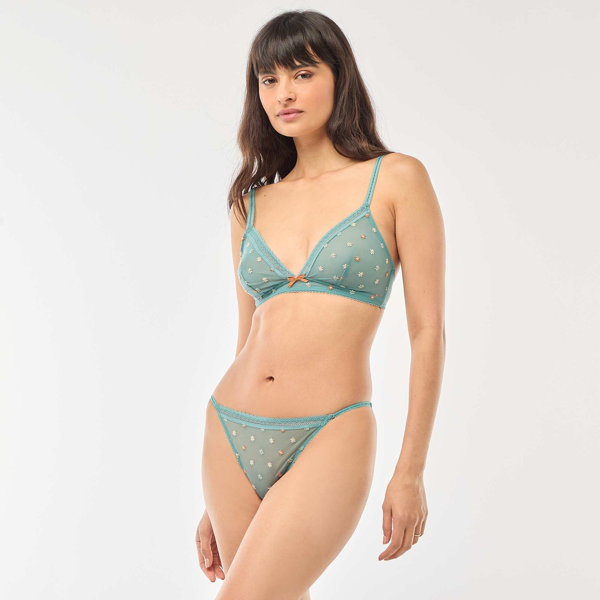 Culotte barrette en tulle transparent fleuri BLEU