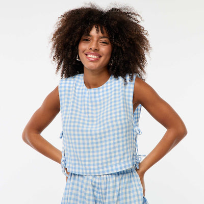 Top vichy avec épaulettes BLEU