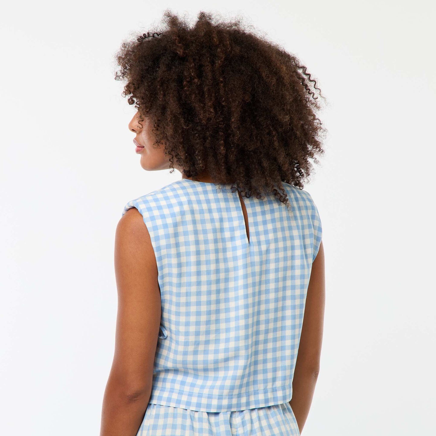 Top vichy avec épaulettes BLEU
