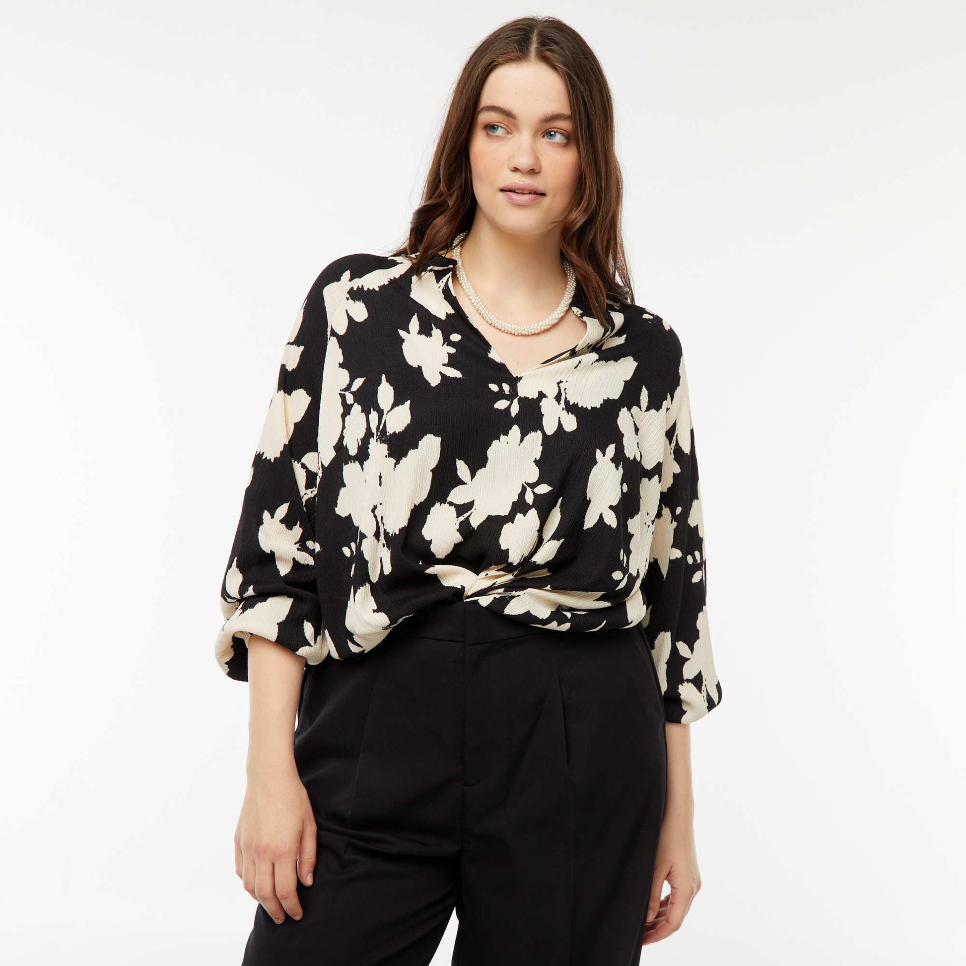 Blouse légère à manches longues et à motif NOIR