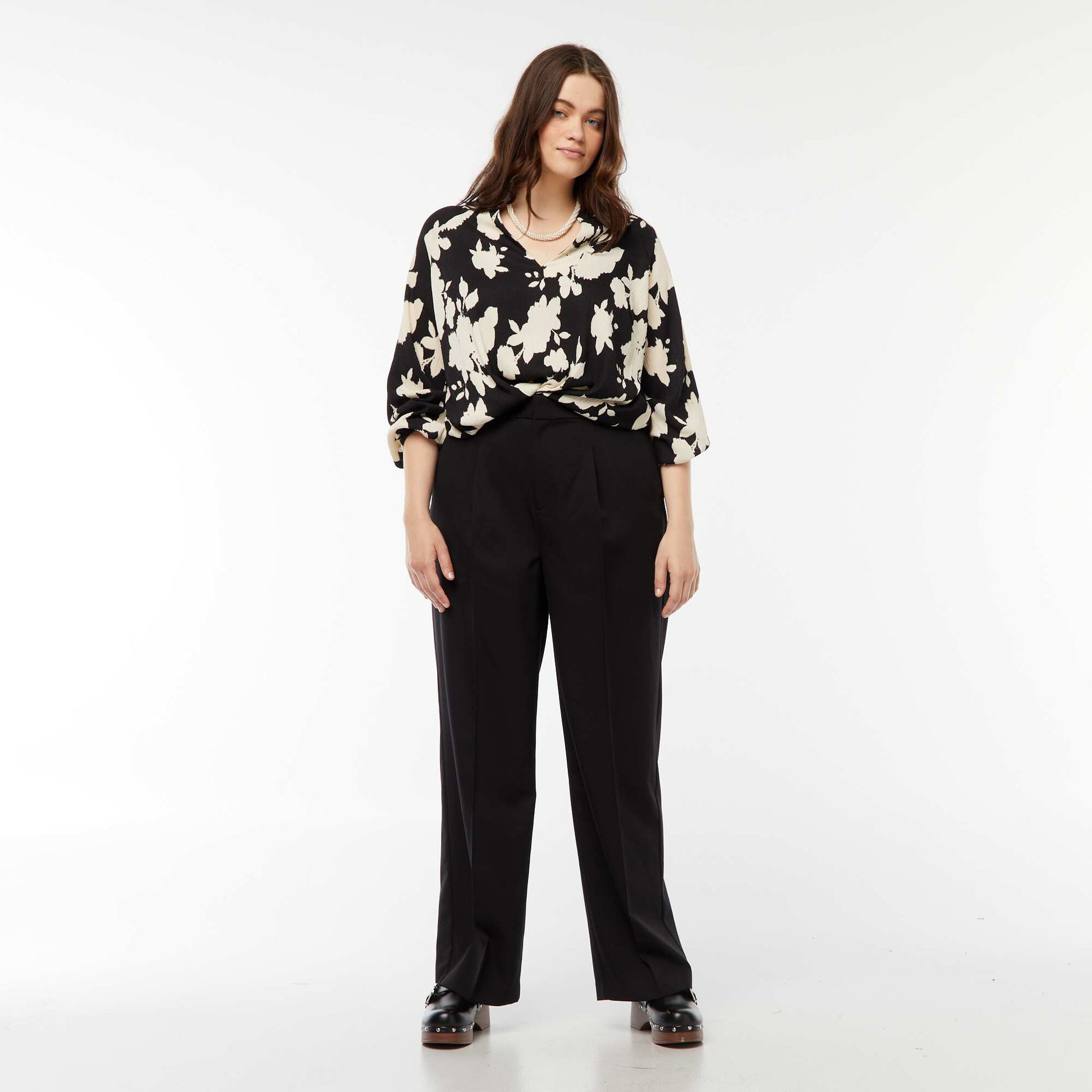Blouse légère à manches longues et à motif NOIR