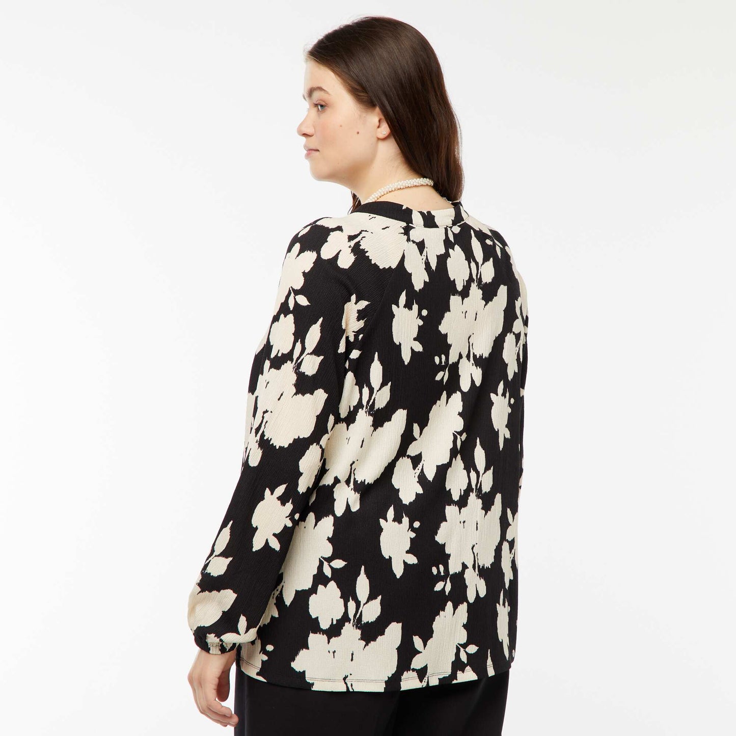 Blouse légère à manches longues et à motif NOIR
